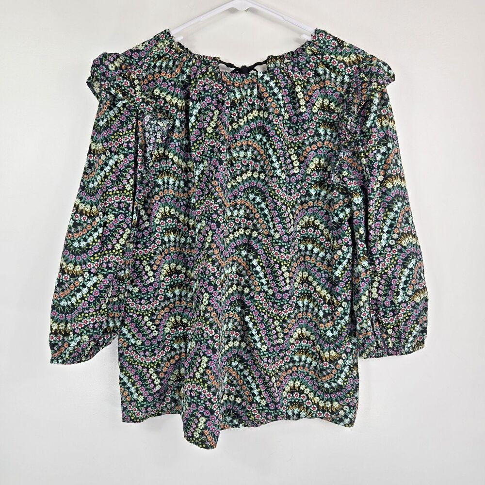 Loft‎ Women's Size Large Floral Print Ruffled Tie Back Closure Top